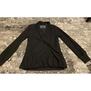 Anthropologie Maeve Sweater Women's Small Black Crossover Long Sleeve Ribbed